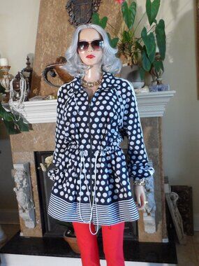 St. John Black & White Polka Dot Zip Front Jacket Size L